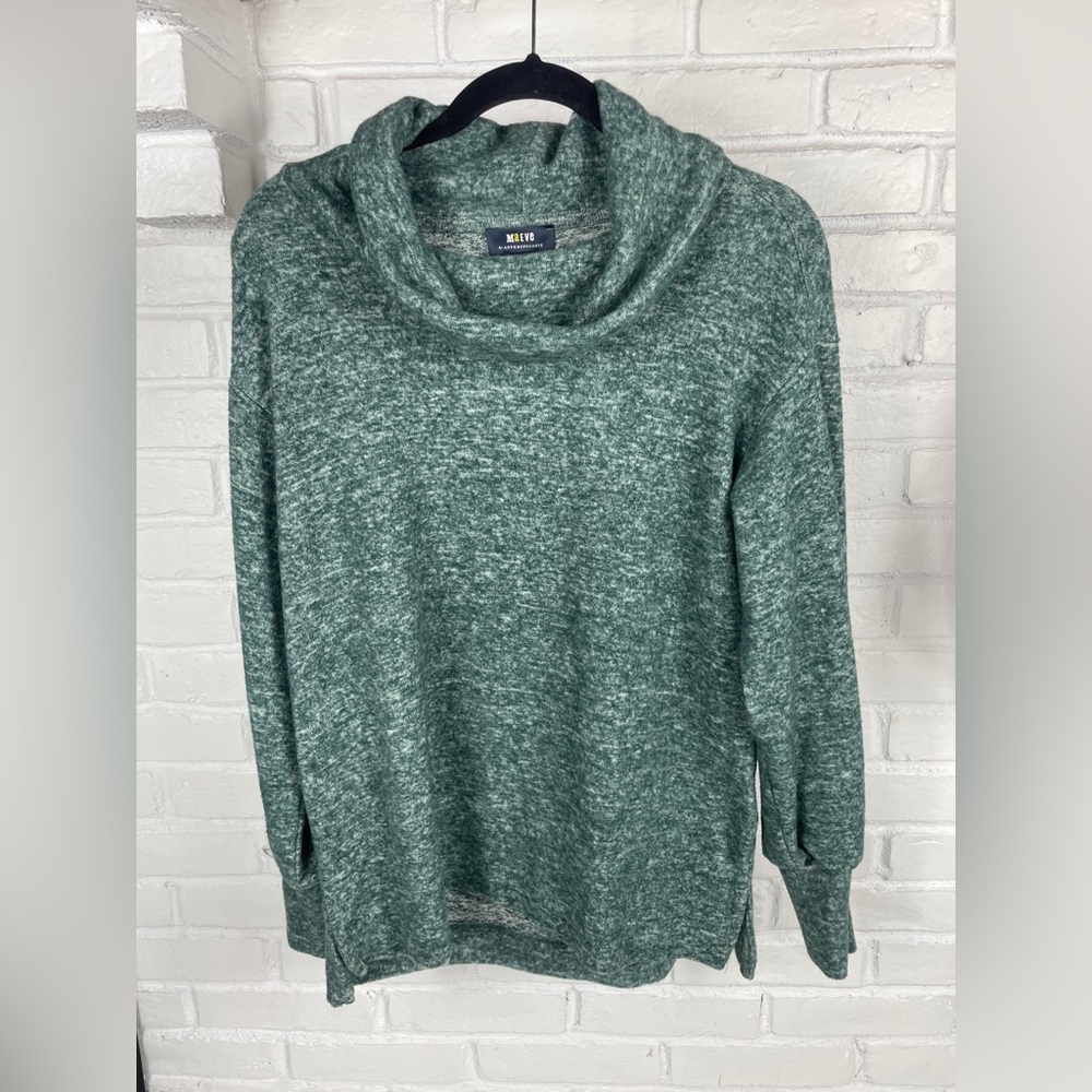 Maeve Anthropologie green cowl neck knit top Small soft stretch sweater
